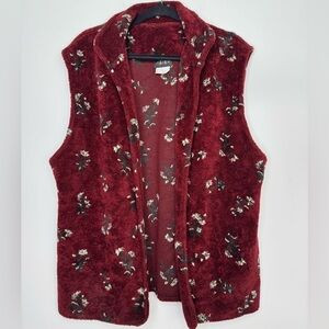 Vintage dark wine ditsy floral sherpa vest jacket size large